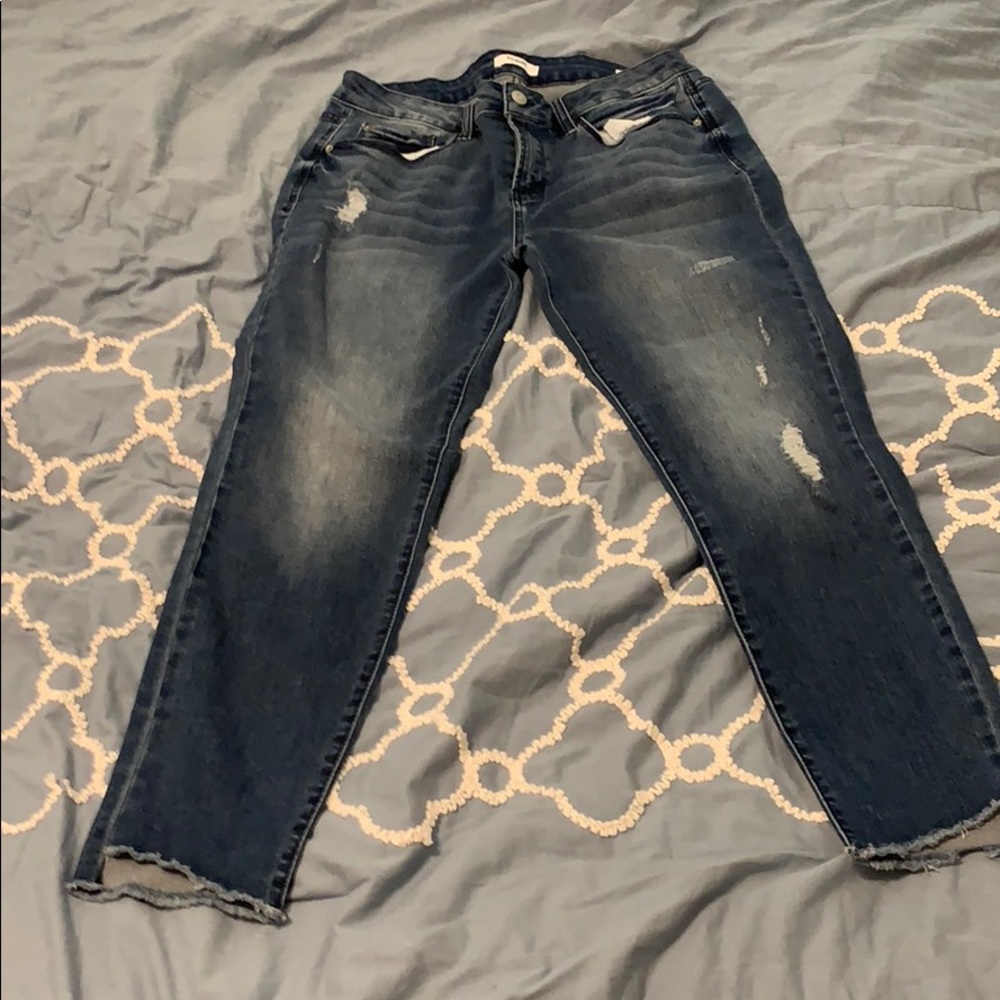 Distraught skinny dark jeans
